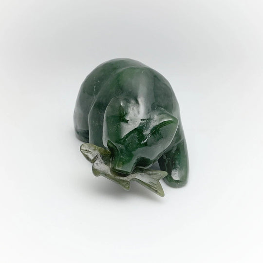BC Jade Bear with Fish Carving - Rocks and Gems Canada