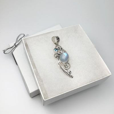 Rainbow Moonstone and Blue Topaz Pendant