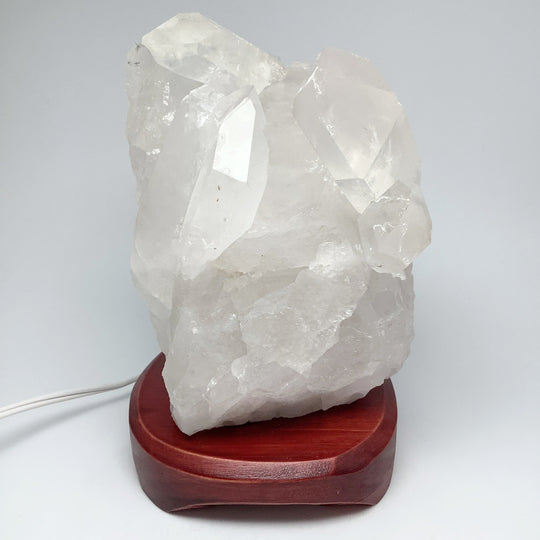 Quartz Cluster Lamp with Wooden Base