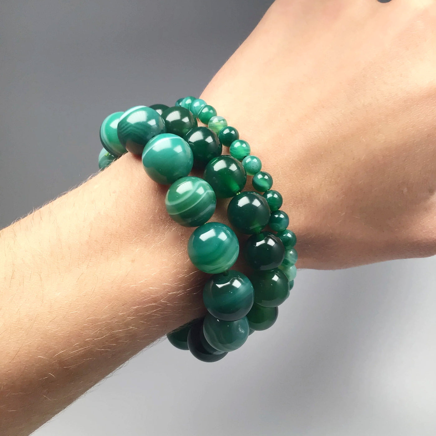 Banded Green Agate Beaded Bracelet