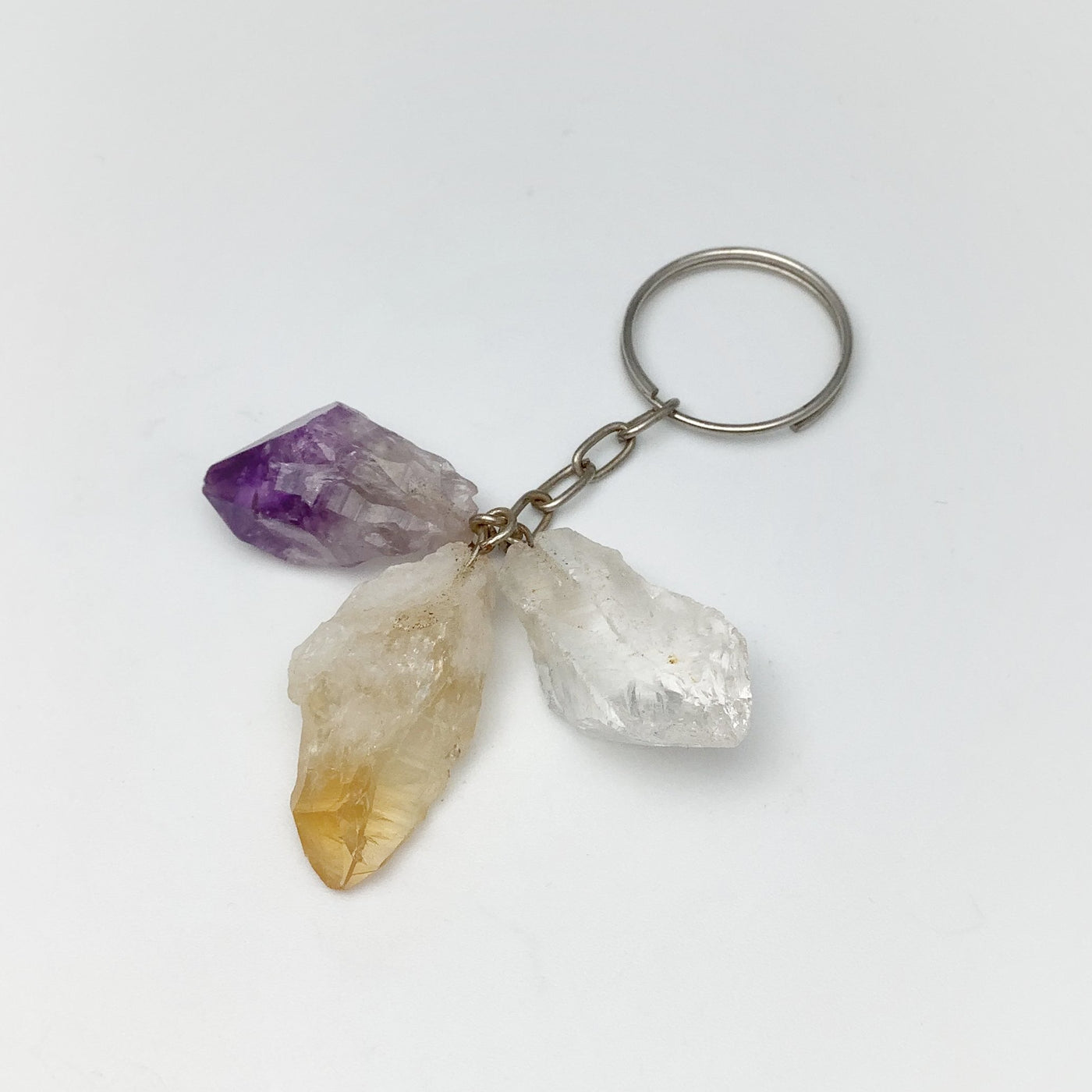 Amethyst, Citrine and Quartz Rough Crystal Keychain