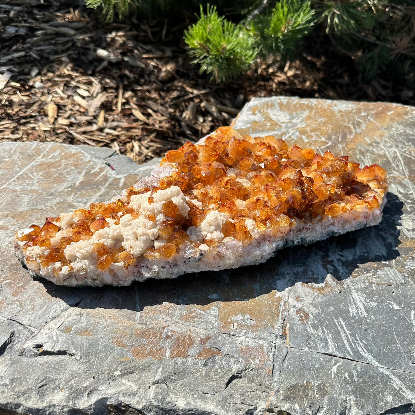 Large Citrine and Calcite Druze Cluster