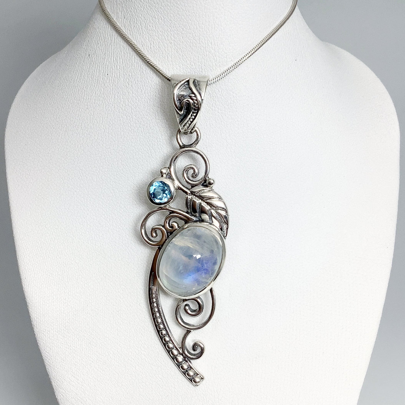 Rainbow Moonstone and Blue Topaz Pendant