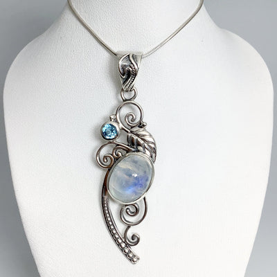Rainbow Moonstone and Blue Topaz Pendant