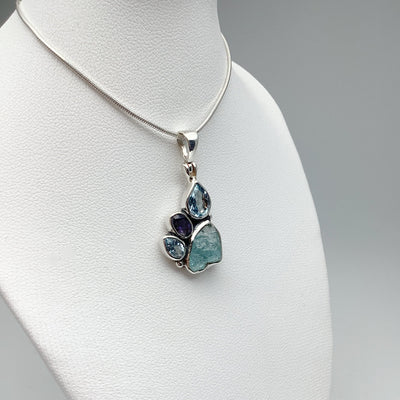 Raw Aquamarine, Blue Topaz and Iolite Pendant