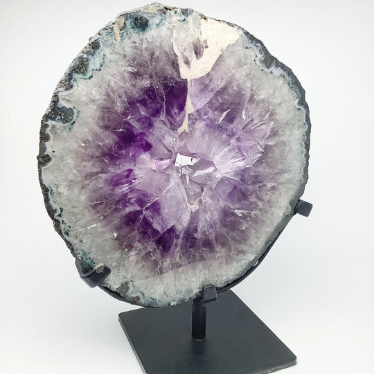 Amethyst Geode Slice on Display Stand - Rocks and Gems Canada
