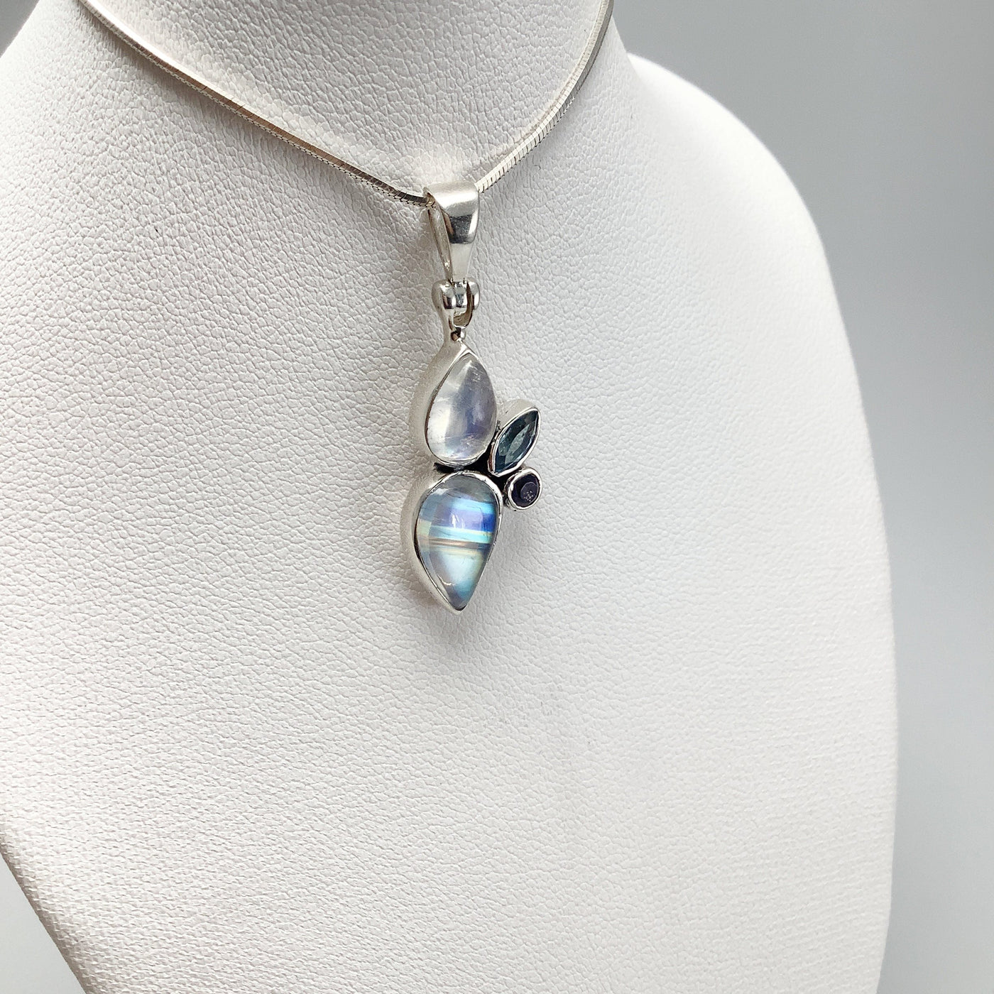Rainbow Moonstone, Blue Topaz and Iolite Pendant
