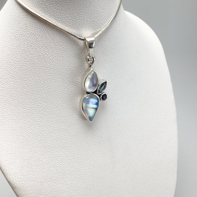 Rainbow Moonstone, Blue Topaz and Iolite Pendant