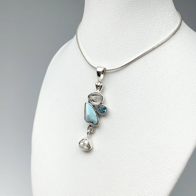 Larimar, Herkimer Diamond and Blue Topaz Pendant