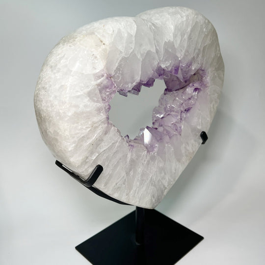 Amethyst Geode Heart Carving on Display Stand - Rocks and Gems Canada