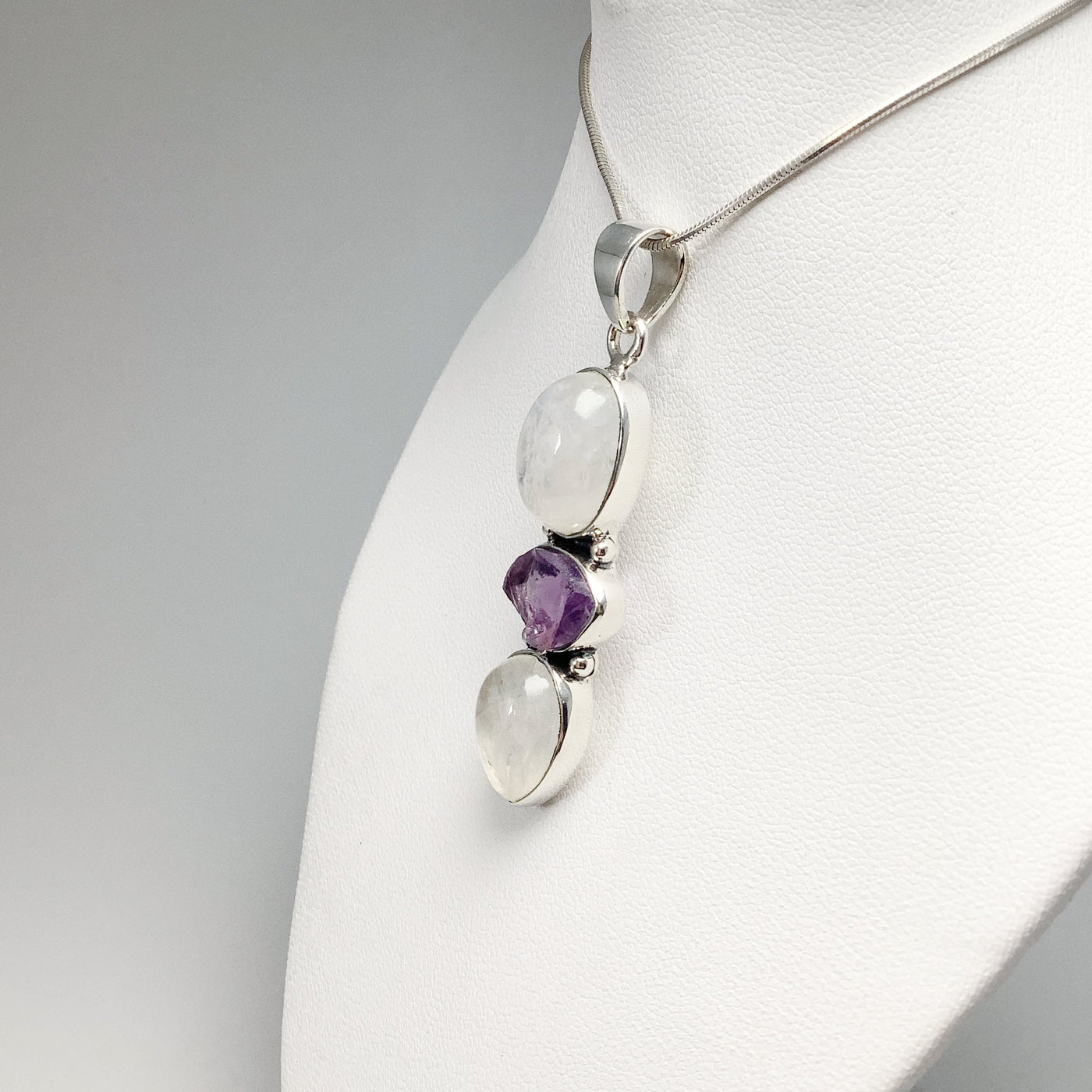Rainbow Moonstone and Raw Amethyst Pendant