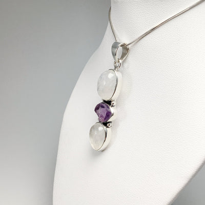Rainbow Moonstone and Raw Amethyst Pendant