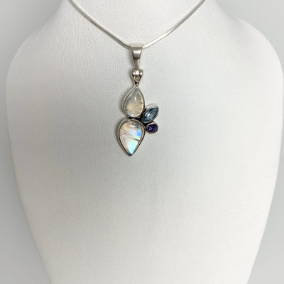 Rainbow Moonstone, Blue Topaz and Iolite Pendant