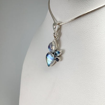 Rainbow Moonstone, Blue Topaz and Iolite Pendant