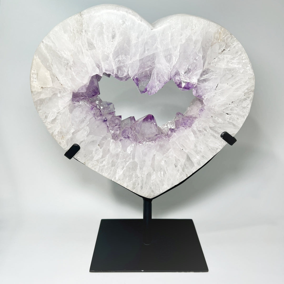 Amethyst Geode Heart Carving on Display Stand - Rocks and Gems Canada