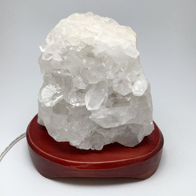 Quartz Cluster Lamp with Wooden Base