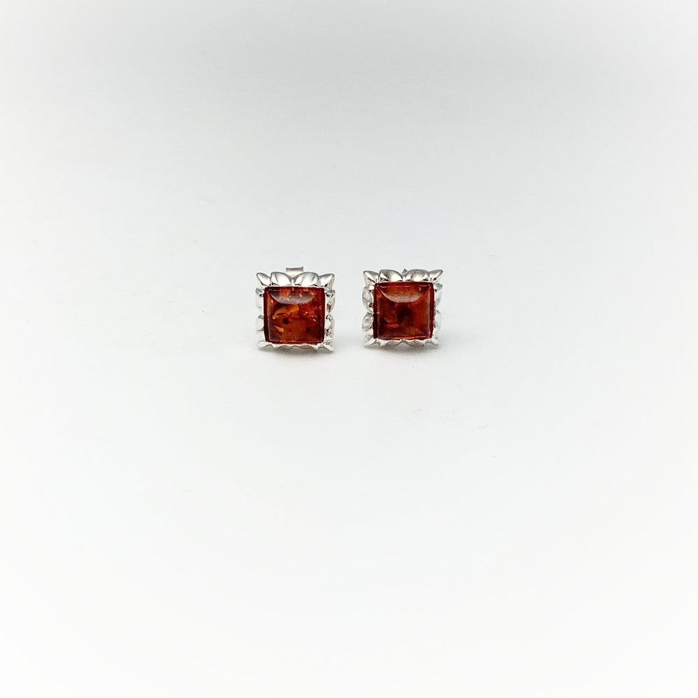 Cognac Amber Stud Earrings - Rocks and Gems Canada