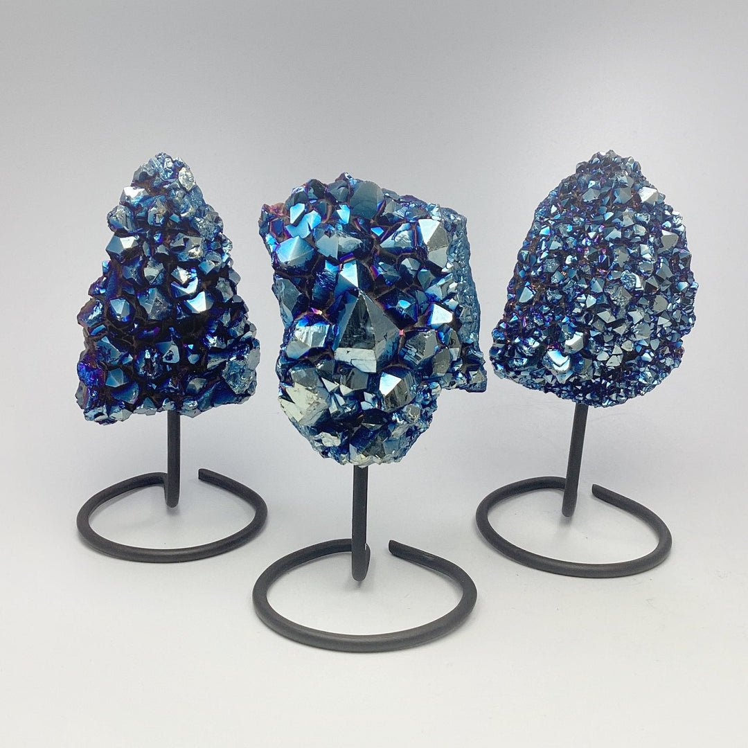 Blue Rainbow Amethyst Druze Cluster On Stand - Rocks and Gems Canada