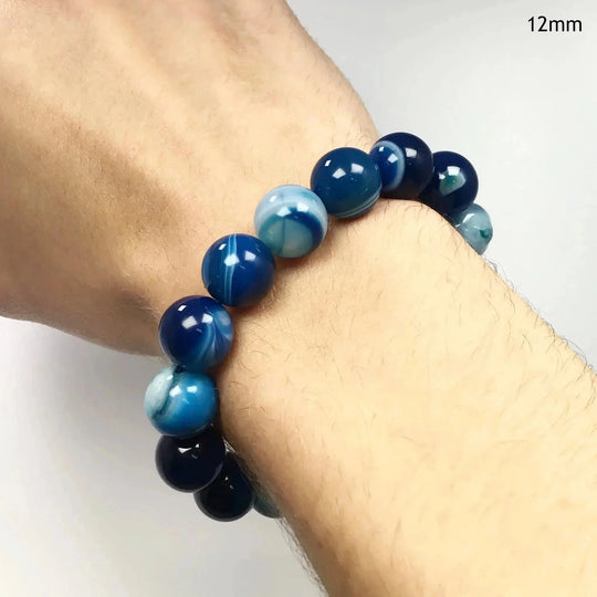 Banded Blue Agate Beaded Bracelet - Rocks and Gems Canada