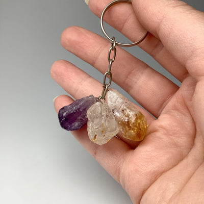 Amethyst, Citrine and Quartz Rough Crystal Keychain