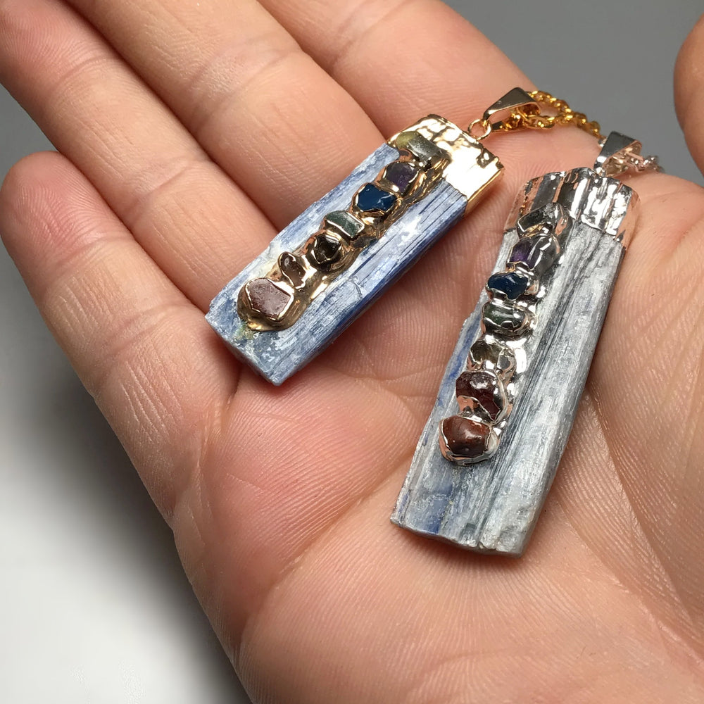 Kyanite with Chakra Gemstones Necklace - Rocks and Gems Canada