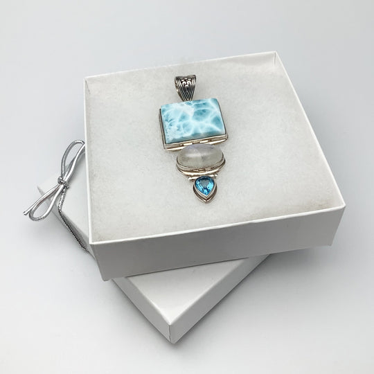 Larimar, Rainbow Moonstone and Blue Topaz Pendant - Rocks and Gems Canada