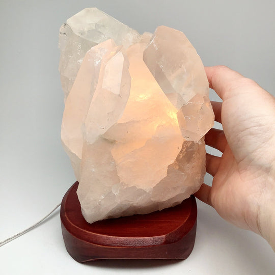 Quartz Cluster Lamp with Wooden Base
