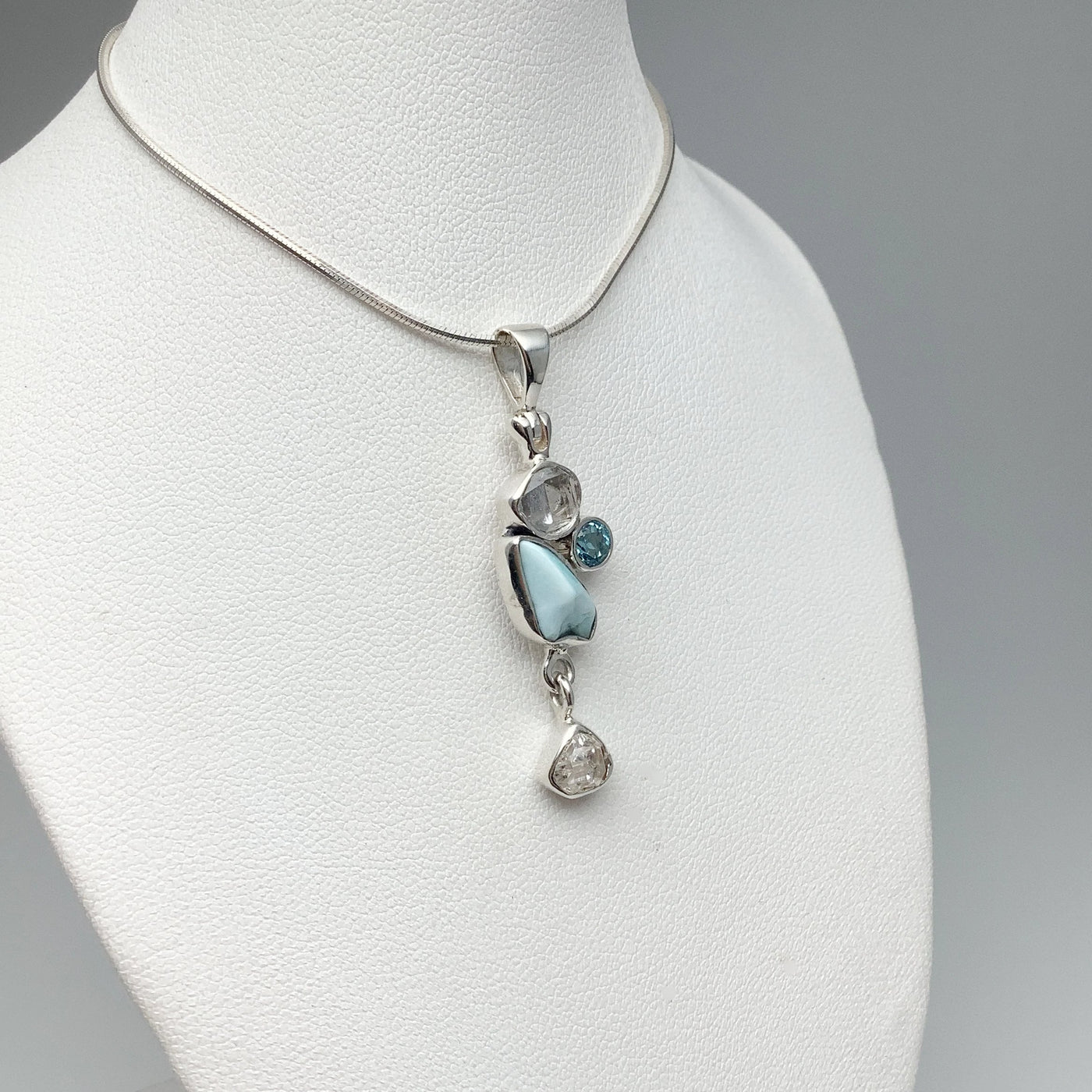 Larimar, Herkimer Diamond and Blue Topaz Pendant