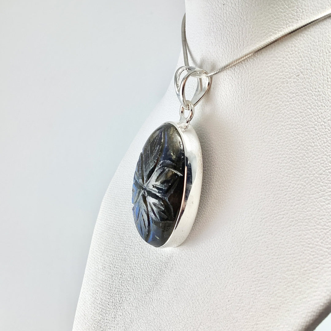 Labradorite Carved Flower Pendant - Rocks and Gems Canada