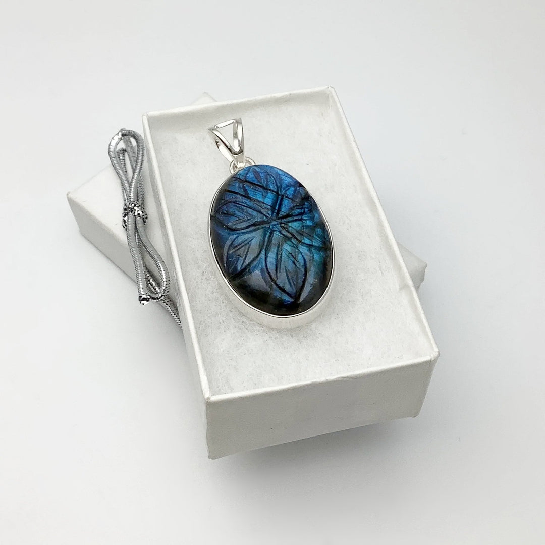 Labradorite Carved Flower Pendant - Rocks and Gems Canada