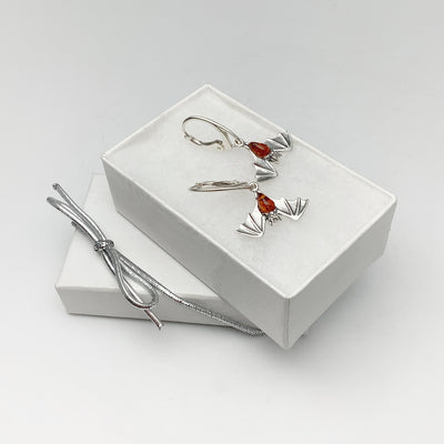 Cognac Amber Bat Dangle Earrings