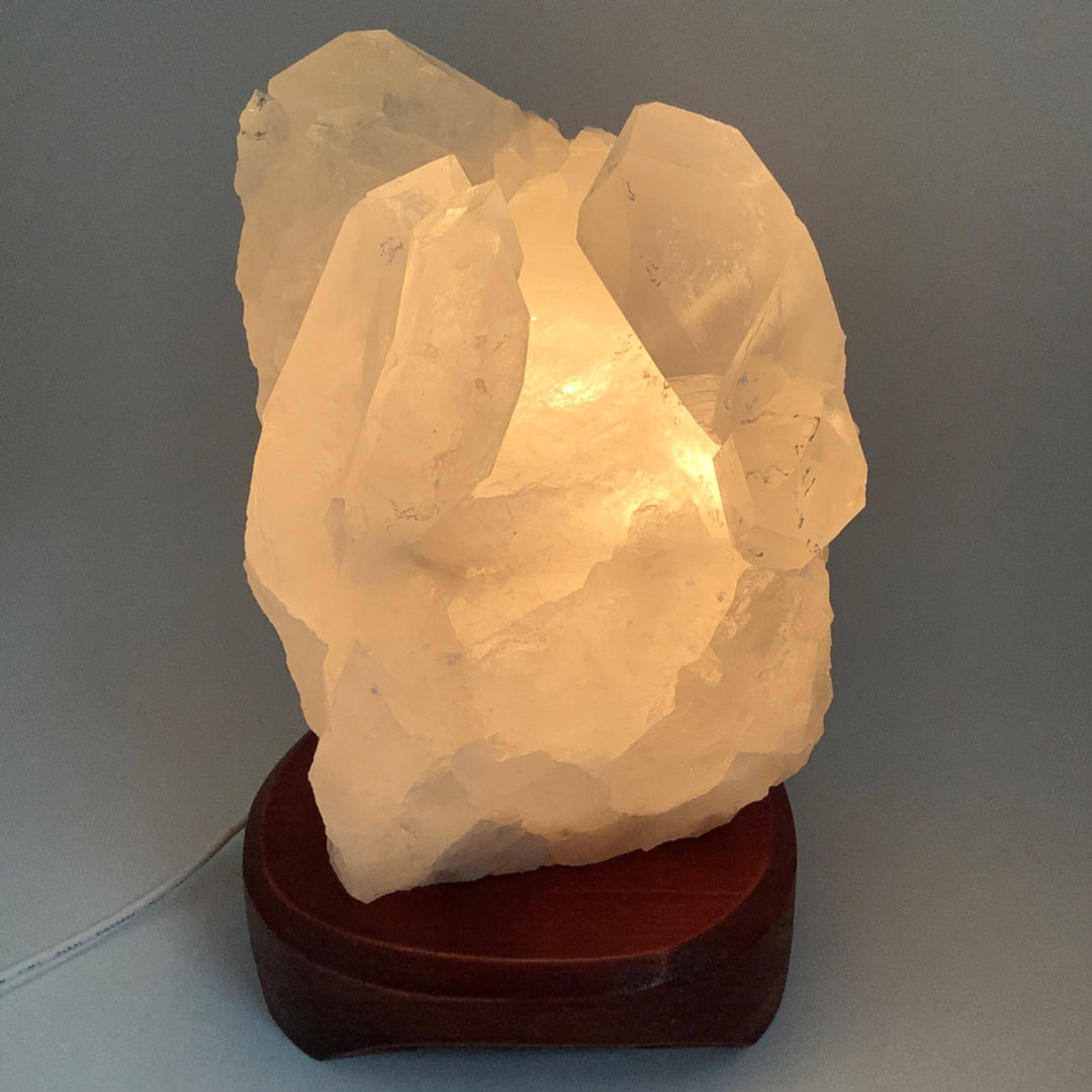 Quartz Cluster Lamp with Wooden Base