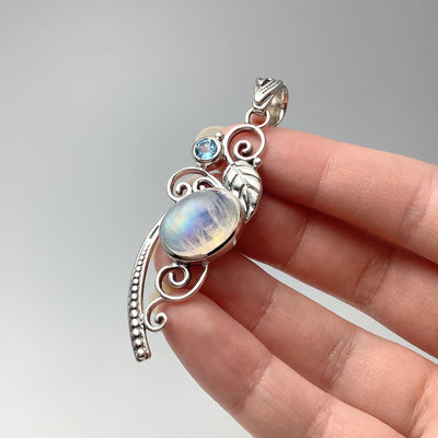 Rainbow Moonstone and Blue Topaz Pendant