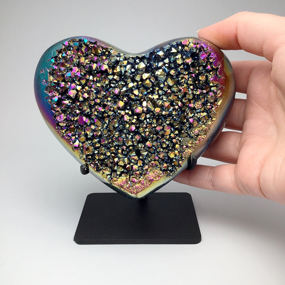 Rainbow Agate Heart on Stand - Rocks and Gems Canada