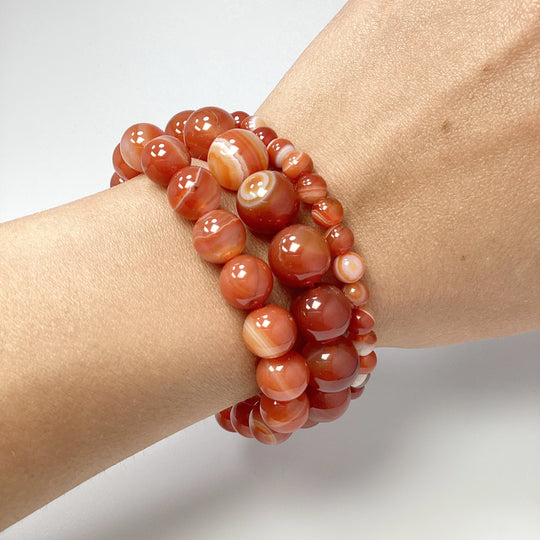 Banded Carnelian Agate Beaded Bracelet - Rocks and Gems Canada