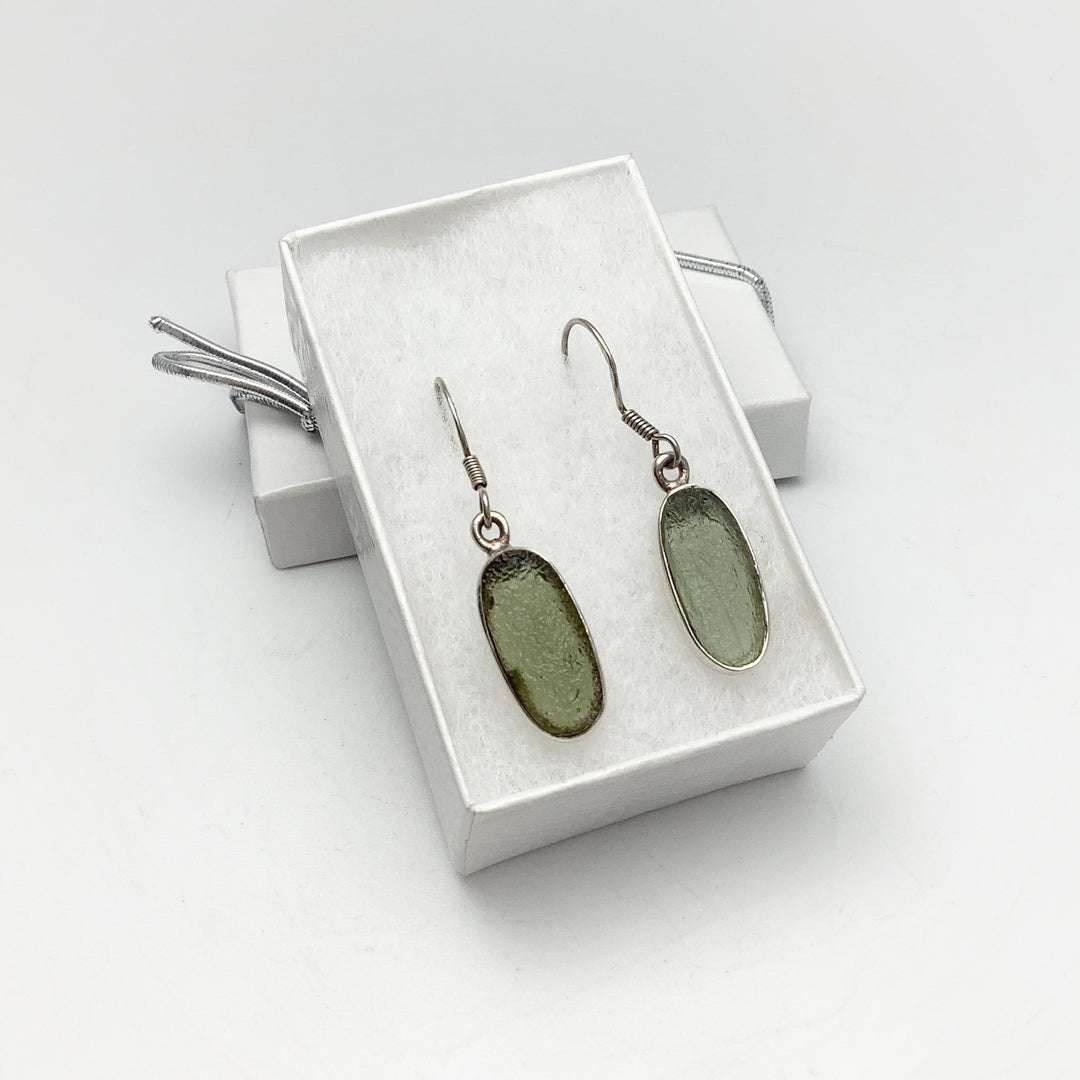 Moldavite Dangle Earrings - Rocks and Gems Canada