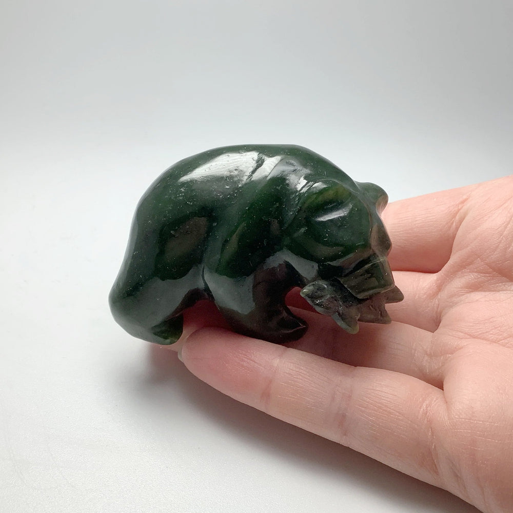 BC Jade Bear with Fish Carving - Rocks and Gems Canada