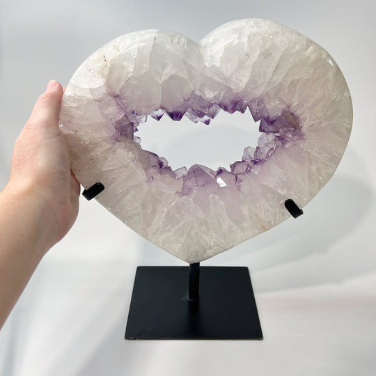 Amethyst Geode Heart Carving on Display Stand - Rocks and Gems Canada