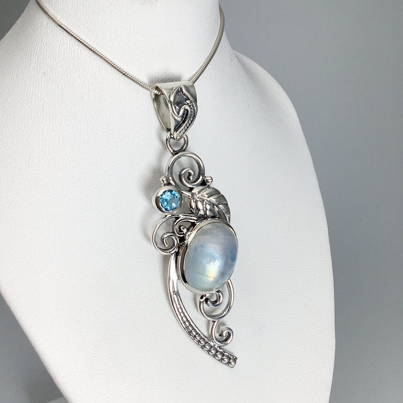 Rainbow Moonstone and Blue Topaz Pendant