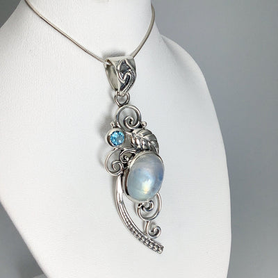 Rainbow Moonstone and Blue Topaz Pendant