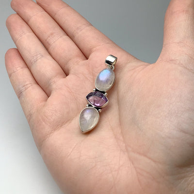 Rainbow Moonstone and Raw Amethyst Pendant