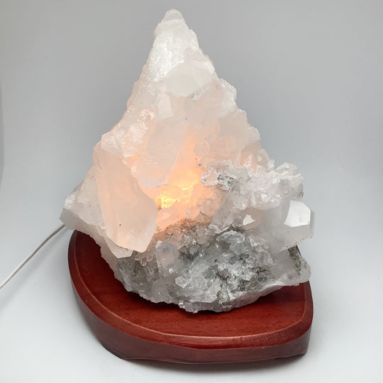 Quartz Cluster Lamp with Wooden Base