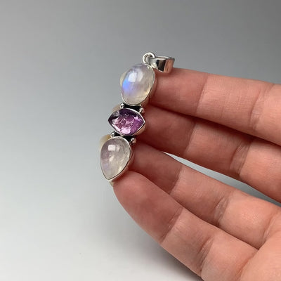 Rainbow Moonstone and Raw Amethyst Pendant