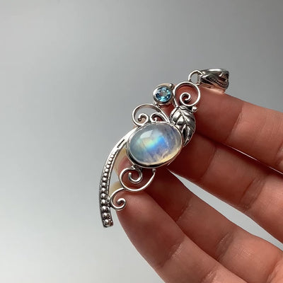 Rainbow Moonstone and Blue Topaz Pendant
