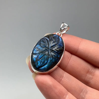 Labradorite Carved Flower Pendant