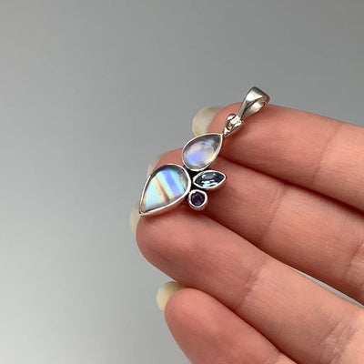 Rainbow Moonstone, Blue Topaz and Iolite Pendant