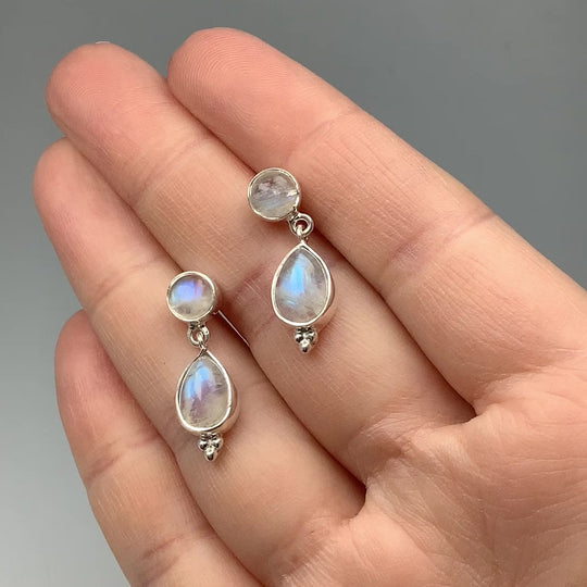 Rainbow Moonstone Stud Earrings