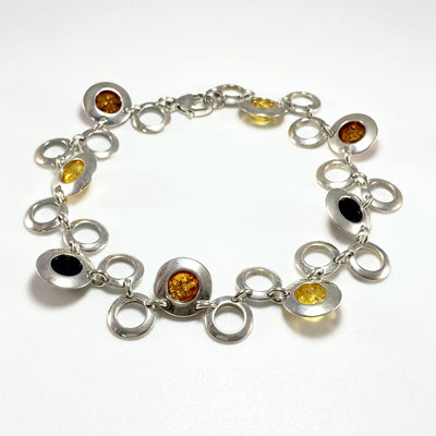 Mixed Amber Sterling Silver Bracelet