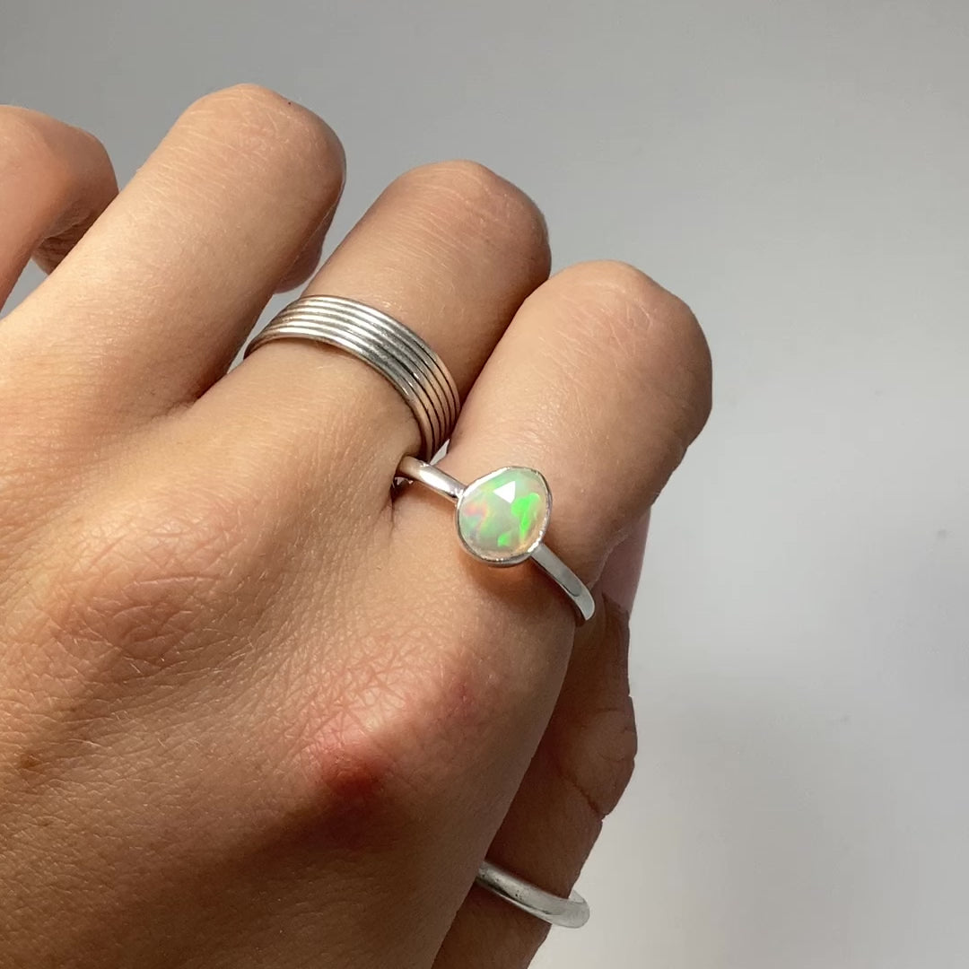 Faceted Ethiopian Fire Opal Ring