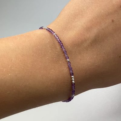 Amethyst Sterling Silver Beaded Bracelet